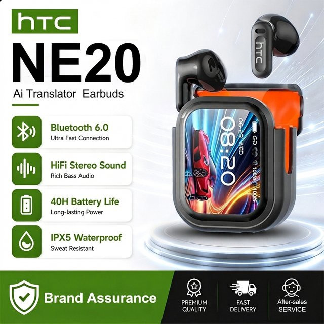 HTC NE20 Kabellose Bluetooth In-Ear Kopfhörer mit AI-Übersetzung, LED-Touchscreen und Geräuschunterdrückung in Schwarz - Bild 1