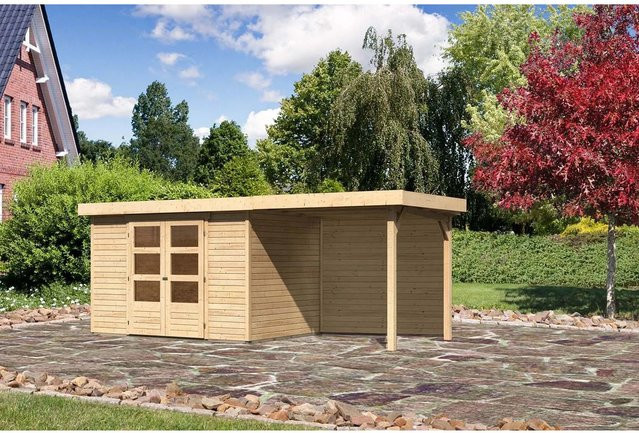Karibu Holz-Gartenhaus Boras Natur mit Flachdach und modernem Design, Farbe: Braun, B/T/H: 298 x 213 x 211 cm - Bild 1