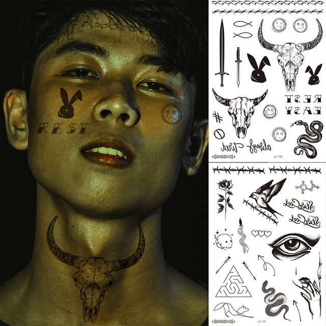 ROCOOART Temporäres Tattoo, Bull Skull Design, Herren - Bild 1