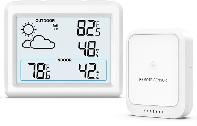 ORIA Drahtlose Wetterstation für Innen und Außen mit digitalem Luftfeuchtigkeitssensor in Weiß - Bild 1