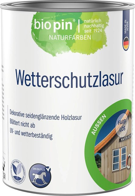 Biopin Wetterschutzlasur Farblos Satin-Glänzend 2,5 l - Bild 1