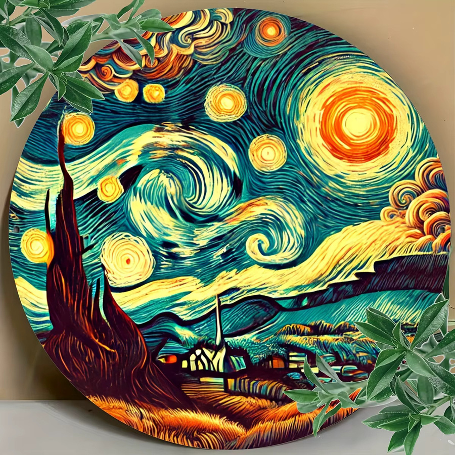 Runde Wanddeko aus Metall von Potdemiel mit Van-Gogh Sternennacht Design in Mehrfarbig, Durchmesser: 20 cm - Bild 3