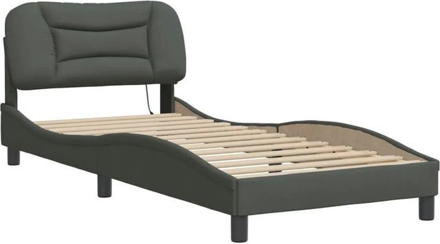 vidaXL Bettgestell Hvar mit LED-Unterbettbeleuchtung und USB-Ladeport, Stoff, Dunkelgrau, B/T/H: 90 x 200 cm - Bild 1
