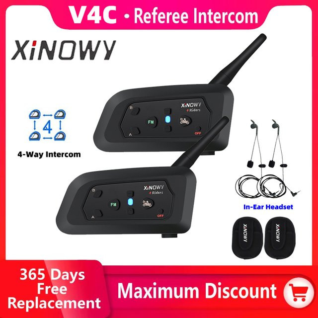 XiNOWy V4C In-Ear-Schiedsrichter-Headset mit Bluetooth, Vollduplex-Gegensprechanlage und FM-Radio, Schwarz, IPX5 wasserdicht - Bild 1