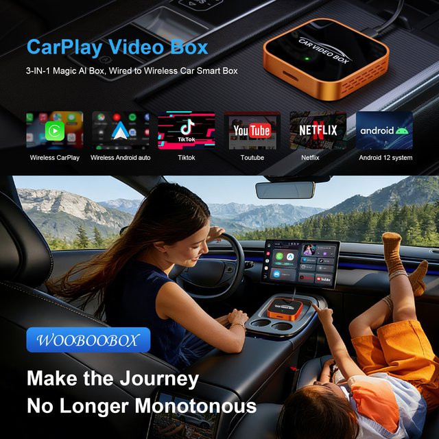 WOOBOOBOX CarPlay Video Box Adapter für kabelloses CarPlay und Android Auto mit YouTube und Netflix für VW, Benz und Ford - Bild 1