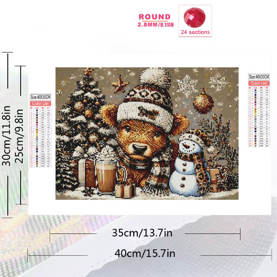 Evershine Diamant Stickerei Rinder Tier Cartoon Mosaik Schneemann, DIY Bild, Bunt / Mehrfarbig - Bild 2