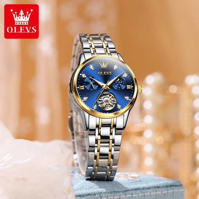 OLEVS Armbanduhr, Automatik, Edelstahl, Mondphase, Weiß, Damen - Bild 1