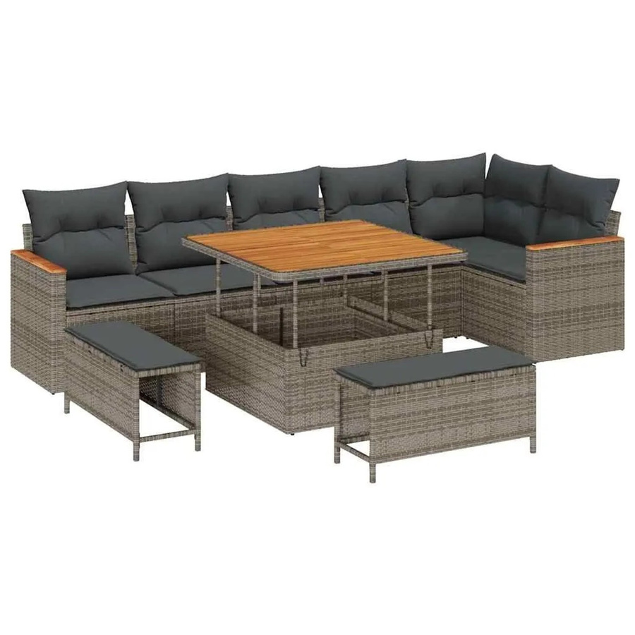 vidaXL Gartensofa-Set L-Form in Grau mit 9 Kissen aus Poly-Rattan und wetterfesten Polstern - Bild 2