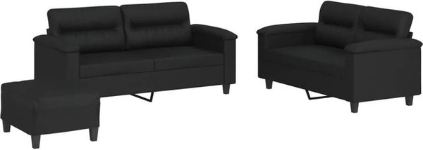 vidaXL 3-teilige Sofagarnitur in Schwarz aus Kunstleder mit Kissen und Schaumstofffüllung im modernen Design
