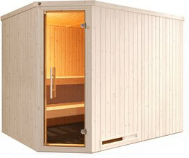 WEKA Ecksauna Varberg 4 in Weiß für 8 Personen inklusive 9 kW Ofen mit integrierter Steuerung und Glastür - Bild 1