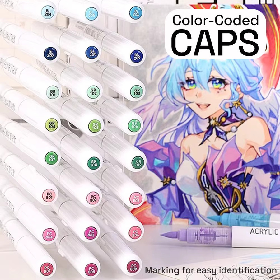Aixxhh Acrylmarker Set mit Pinselspitze und automatischer Tintenregulierung, 9-teiliges Set in Multicolour mit 7 professionellen Farben - Bild 3
