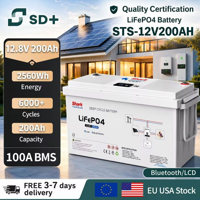 SANDISOLAR LiFePO4 Batterie 12,8V 200Ah mit 2560Wh, Bluetooth, LCD-Display und 100A BMS, Grade-A-Zellen für Wohnmobile, Solar, Off-Grid und Boote - Bild 1