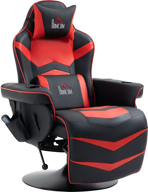 HOMCOM Gamingsessel mit Massagefunktion und Liegefunktion aus Kunstleder in Rot - Bild 1