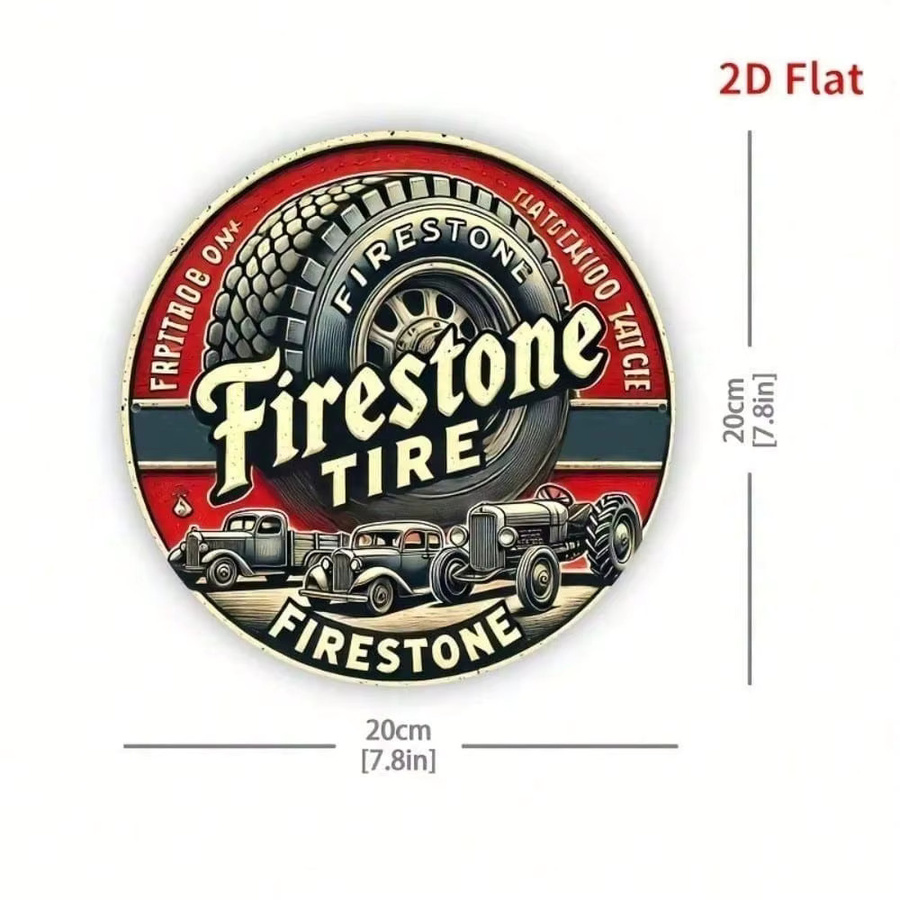 Vintage Metallschild Firestone Tire von CIFBUY, rundes Blechschild für Garage und Wanddekoration, Durchmesser: 20,32 cm, Mehrfarbig - Bild 2