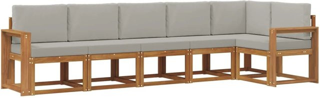 vidaXL Outdoor-Sofagarnitur in L-Form aus massivem Akazienholz mit Kissen, Natur und Hellgrau - Bild 1
