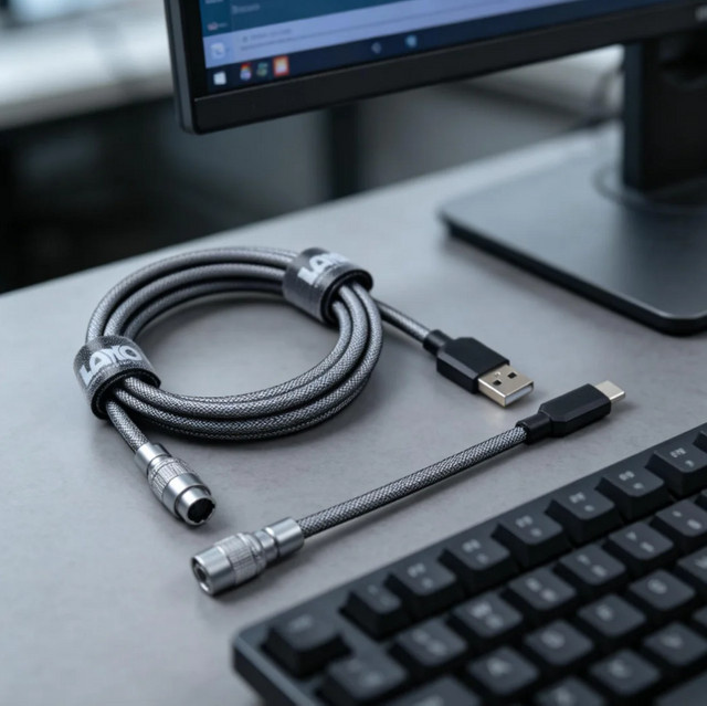 LANO Typ-C-auf-USB-Kabel mit doppelter Ummantelung und YC8 Aviator Anschluss für mechanische Tastaturen, Schwarz-Weiß - Bild 1