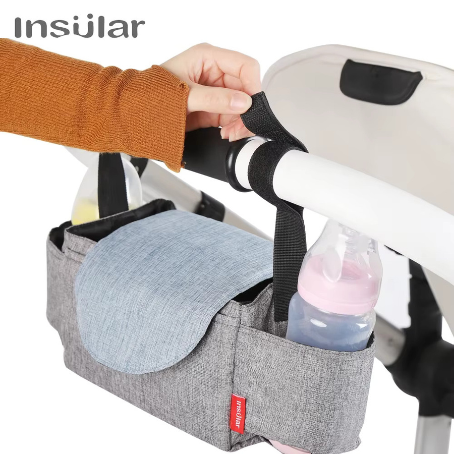 Isolierte Aufbewahrungstasche für Babyflaschen und Babyartikel mit Kinderwagenclip in Schwarz und Grau - Bild 3