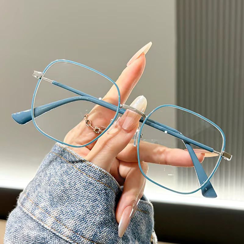 DIXSG Korrektionsbrille, quadratisch, Metall, Vollrand, blau - Bild 1