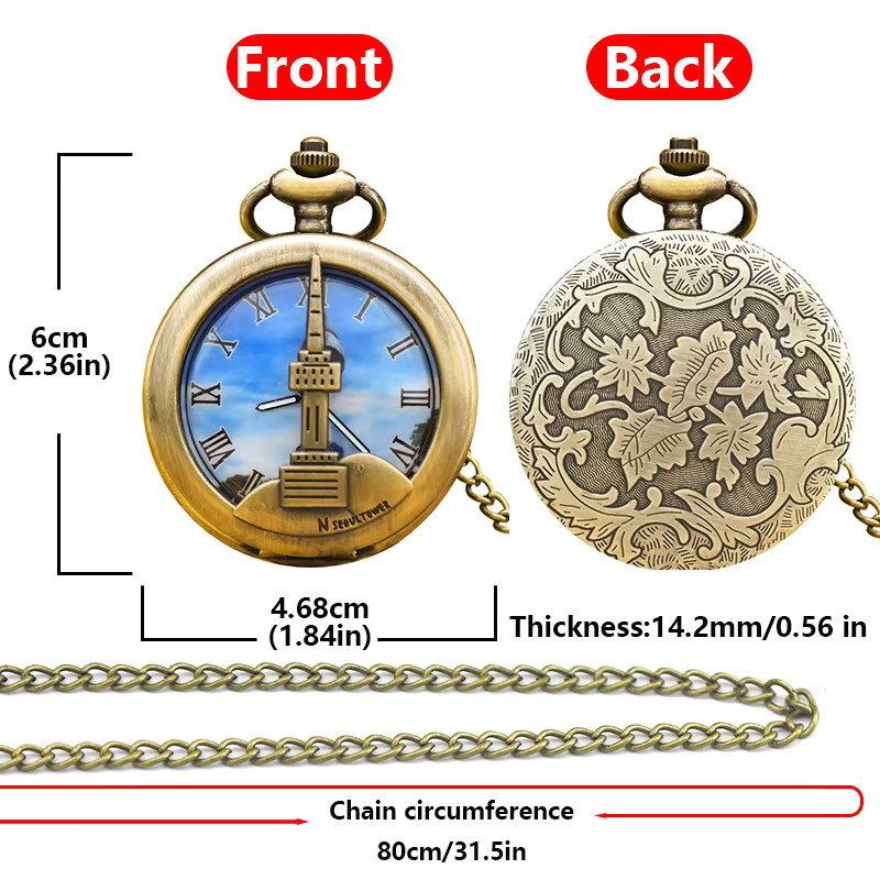 wecin Taschenuhr Quarz, Bronze, Messing, Analoguhr, Unisex - Bild 4