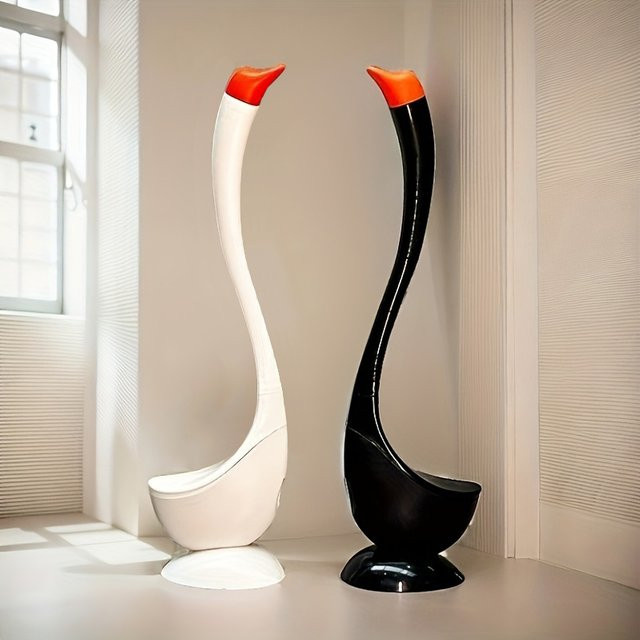 Untior Toilettenbürstenhalter-Set Schwanenform in Blau mit langem Griff und Basis aus Kunststoff - Bild 1