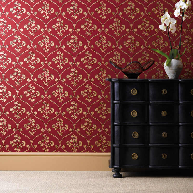 Little Greene Tapete Cranford Cherry in Gold, Gelb und Rot mit floralem Vintage-Botanical-Design - Bild 2