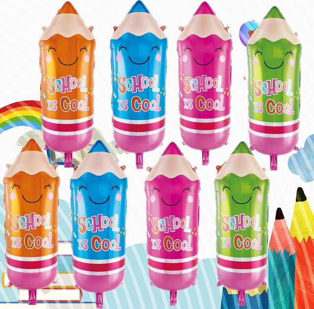 4 oder 8 Stück Bleistift Folienballons für Schulanfang Dekoration, Mehrfarbig, Höhe: 73 cm - Bild 1