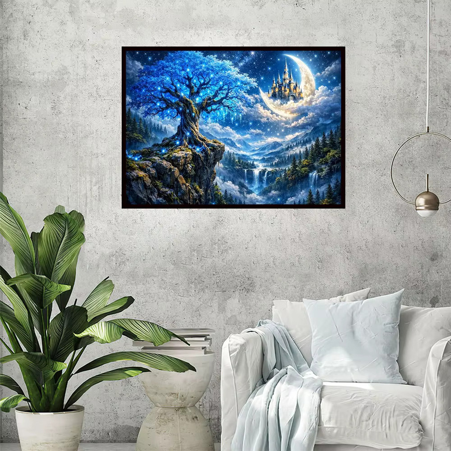 Momoart Diamantmalerei Abstrakte Landschaft mit Baum und Schloss als DIY Mosaik Set in Mehrfarbig, B/T/H: 20 x 20 x 20 cm - Bild 3