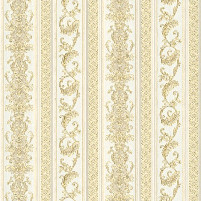 Profhome Barock Tapete Streifen Matt Gold Creme Non-Woven B: 0,53 m, H: 10,05 m - Bild 1