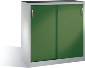 C+P Werkzeug-Beistellschrank mit Schiebetüren und 2 Regalböden, Front Resedagrün, Korpus Lichtgrau, H: 120 cm, B: 120 cm, T: 40 cm - Bild 1
