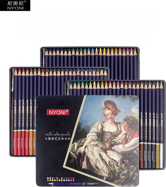 Wasserlösliche Premium-Aquarellstifte mit weichem Kern in einer Blechdose für Anfänger und Erwachsene, Mehrfarben-Set - Bild 1