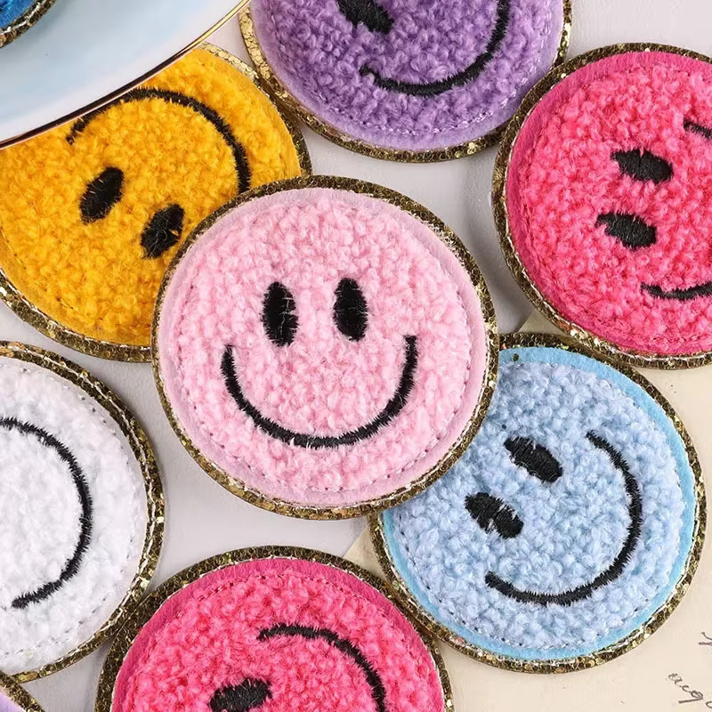 Smile Chenille Aufnäher Gold Giller zum Aufbügeln, bunte Smile-Applikation für Kleidung und DIY-Zubehör - Bild 2