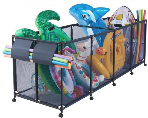 VEVOR Pool Storage Bin Rollbarer Pool Spielzeug Organizer mit Mesh-Korb und Seitentaschen, Farbe: Schwarz/Blau, B/T/H: 262 x 81,5 x 89 cm - Bild 1