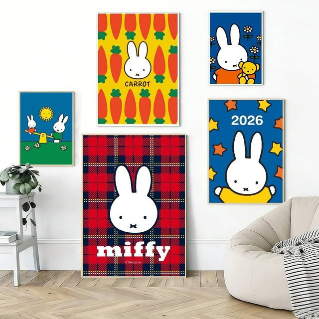 Selbstklebender Wandaufkleber Miffy Cartoon-Kaninchen in Mehrfarbig, Rechteckiges Poster für Schlafzimmer und Wohnzimmer, B: 21,0 cm, H: 30,0 cm - Bild 1
