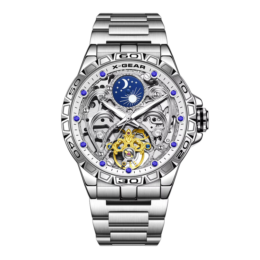 X-GEAR Armbanduhr, mechanisches Uhrwerk, Edelstahl, Silber, Herren - Bild 4