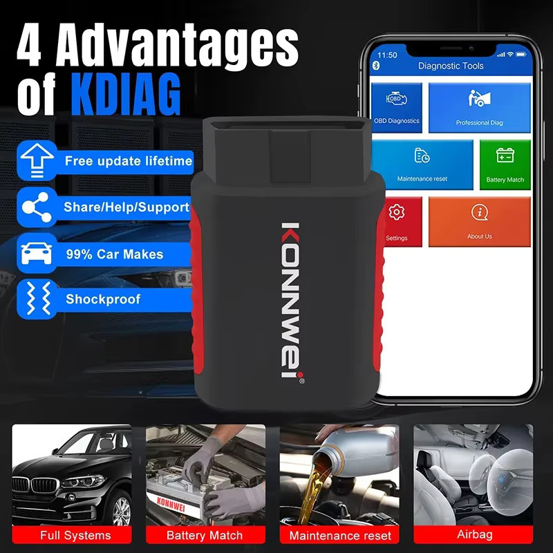 KONNWEI KDIAG OBD 2 Auto-Scanner Bluetooth Kfz-Diagnosegerät mit SAS ABS EPB Reset-Service und ECU-Programmierer in Schwarz - Bild 3