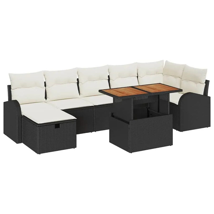 vidaXL Garten-Sofa-Set aus Polyrattan in Schwarz und Beige, 8-teiliges L-Shape Lounge-Set mit Kissen, Ottoman und Couchtisch für Terrasse und Garten - Bild 2