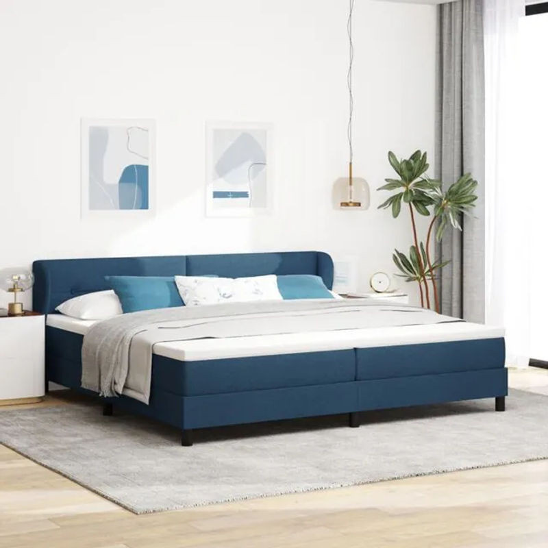 vidaXL Boxspringbett mit Matratze in Blau aus Stoff, B/T: 200 x 200 cm - Bild 1
