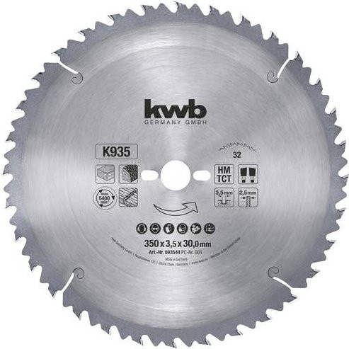 Kwb Kreissägeblatt für Holz und Kunststoff, Carbide Tipped, Farbe: Silber, Durchmesser: 350 mm, Bohrung: 30 mm - Bild 1