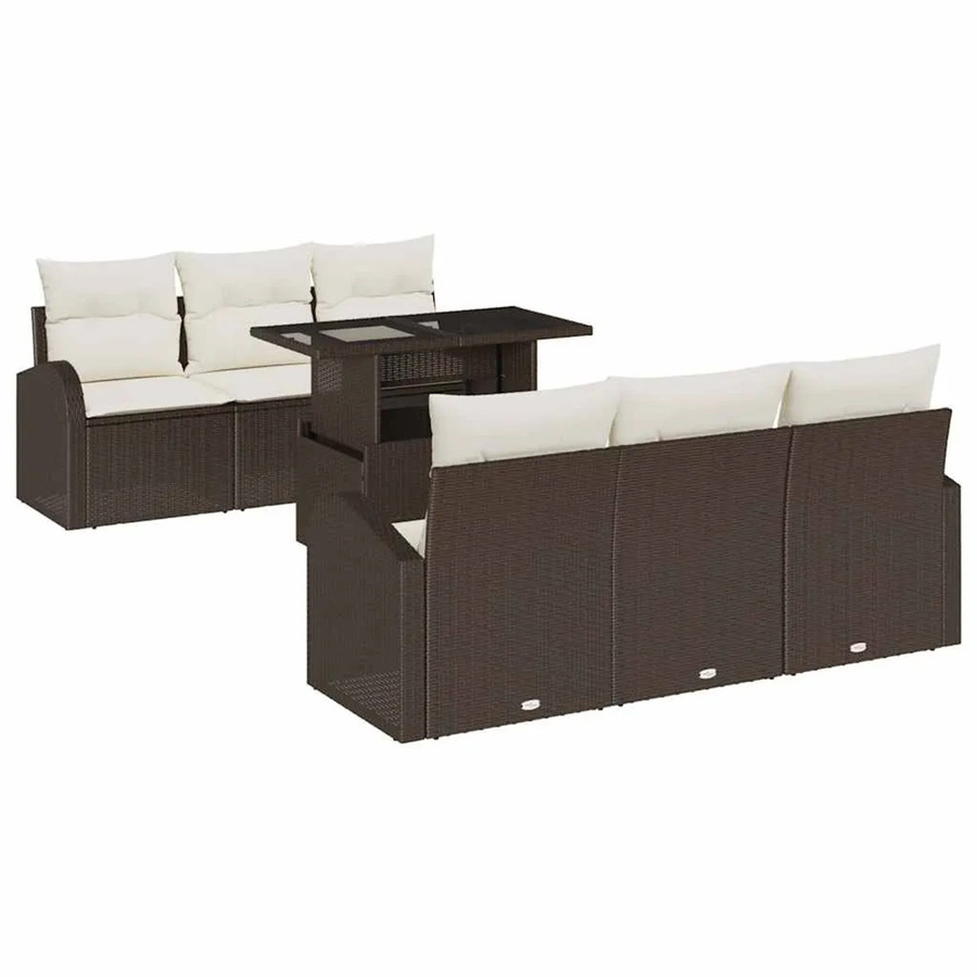 7-teiliges vidaXL Garten-Sofa-Set aus Poly Rattan in Braun mit Kissen und Tisch - Bild 2