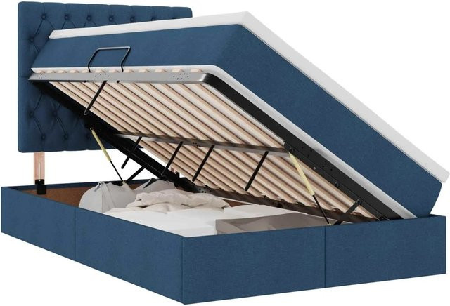 vidaXL Bett mit Stauraum und blauer LED-Unterbettbeleuchtung in Blau, B/T/H: 120 x 194 x 128 cm - Bild 1