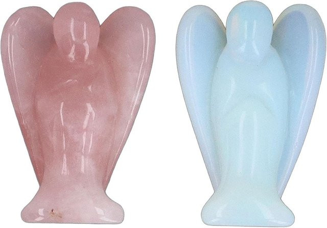 2er Set GoolRC Schutzengel Statuen aus Opalit und Rosenquarz, Farbe: Grau und Rosa, Höhe: 5,08 cm - Bild 1