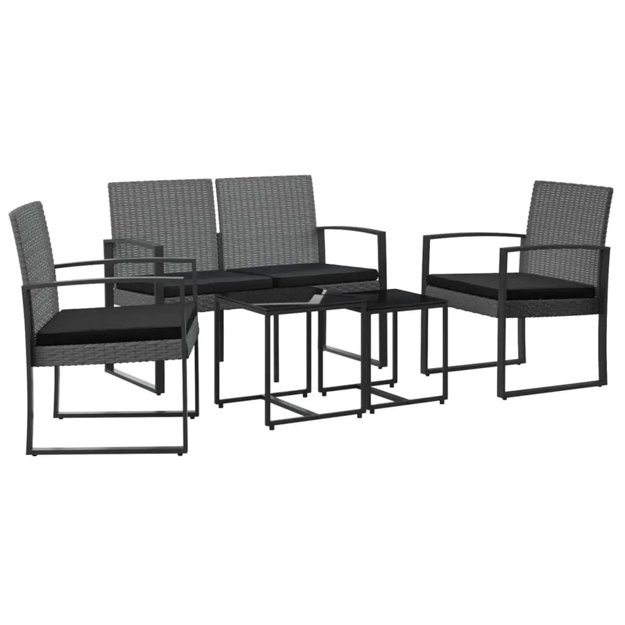 vidaXL 5-tlg Garten-Essgruppe aus PP-Rattan mit Kissen in Anthrazit und Schwarz mit Glastisch - Bild 2