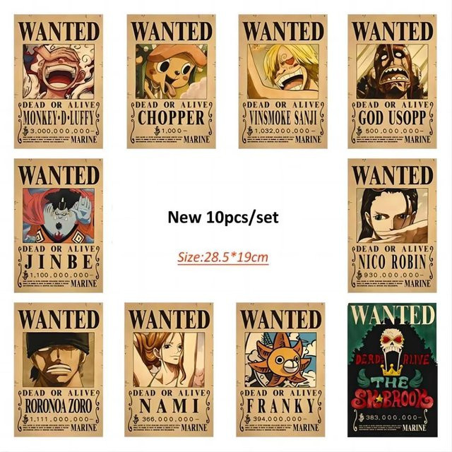 Bandai One Piece Luffy Wanted Vintage Poster-Set, Wanddekoration - Bild 1