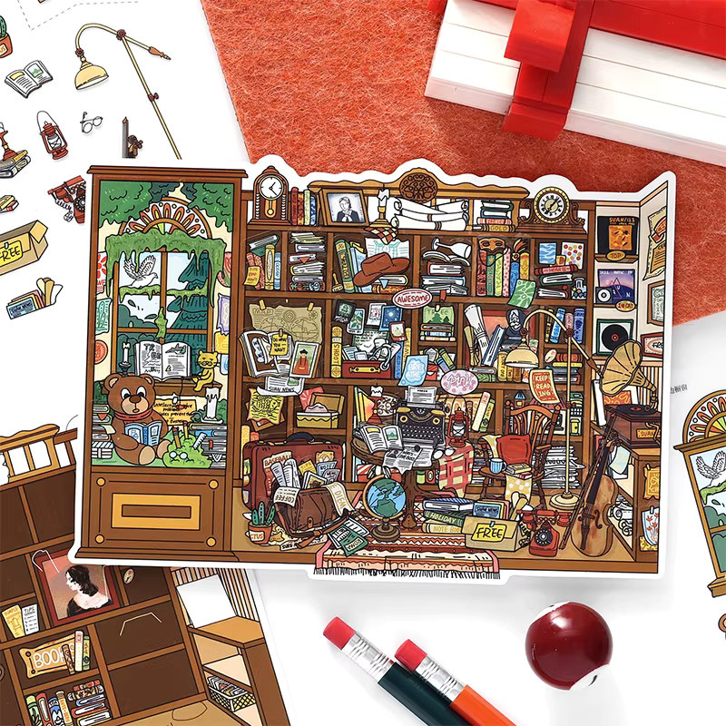 Mr.Paper 4 Packungen 2,5D Diorama-Aufkleber Vintage Spielzeugladen-Szenen aus PET und Weißkarton für Journal DIY Scrapbooking Collage, Mehrfarbig - Bild 5