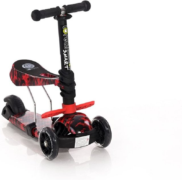Lorelli 2 in 1 Kinderroller und Laufrad Smart mit leuchtenden PU-Rädern, klappbar und höhenverstellbar, rot-schwarz - Bild 1