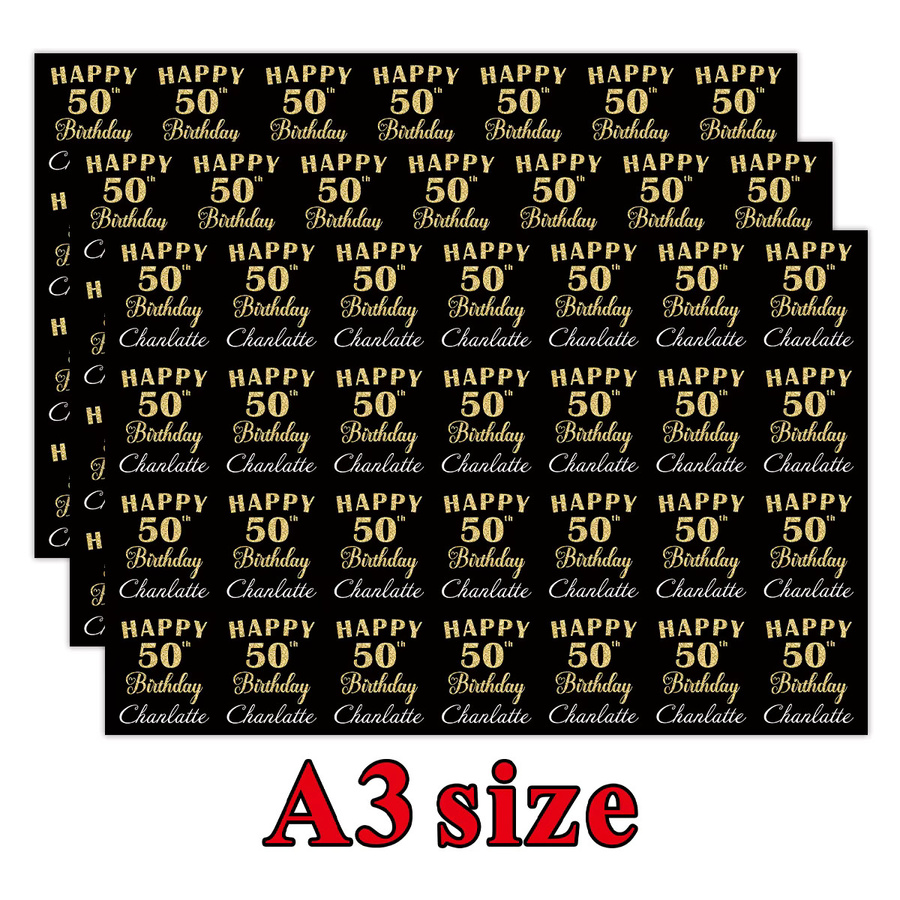3 Blatt personalisiertes Bastelpapier für Geburtstagsgeschenke in Schwarz mit individuellem Happy Birthday, Name und Alter für deine Party-DIY-Verpackung - Bild 3