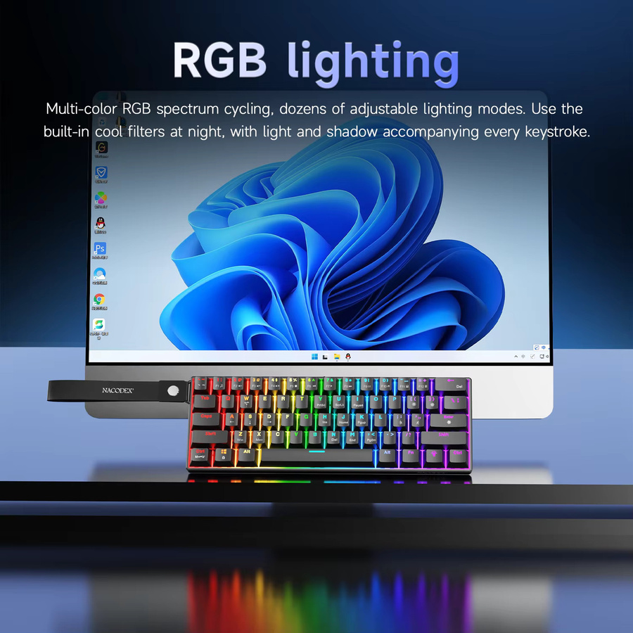 Ajazz NK61 Mechanische RGB Tastatur mit Hull-Struktur, Hot-Swappable, 61 Tasten, Schwarz-Grau - Bild 3