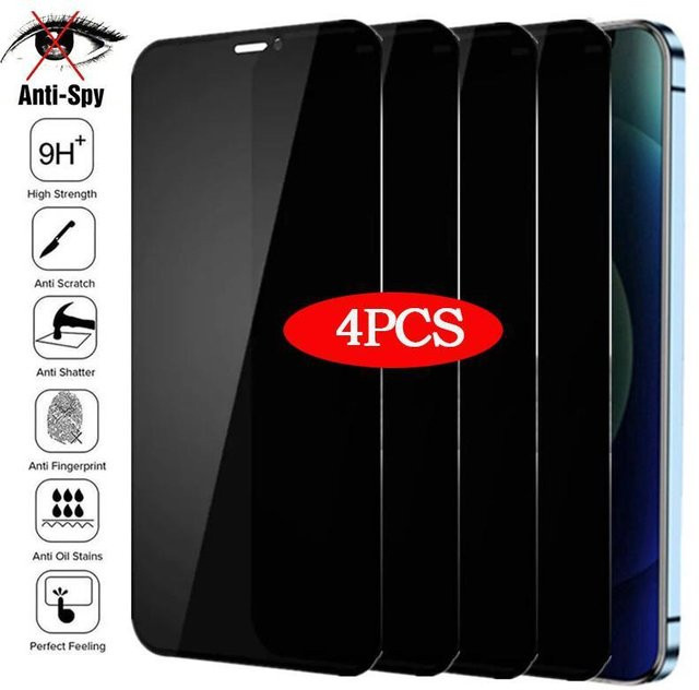 4 Stück Anti-Spy Displayschutzfolien aus gehärtetem Glas für Apple iPhone Modelle in Schwarz - Bild 1