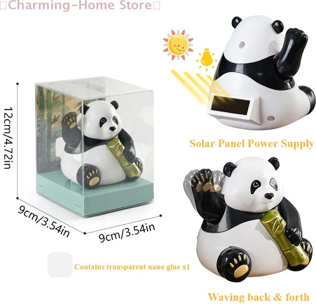 SHIDWJ Panda Solarenergie Auto-Dekoration Wackelkopf-Puppe in Weiß - Bild 1