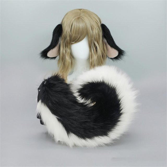 YIRAN Anime Hundeohren-Stirnband und Schwanz, 2-teiliges Set, Grau, Plüsch / Textil - Bild 1